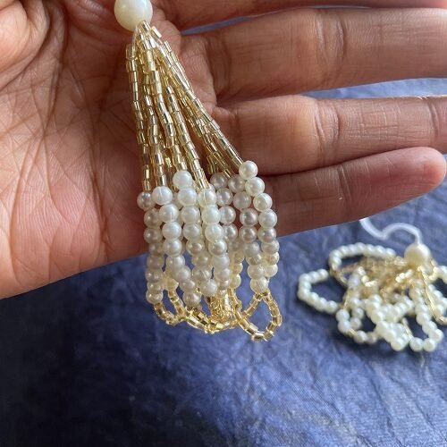 White pearl latkan/tessels 2 psc design 2