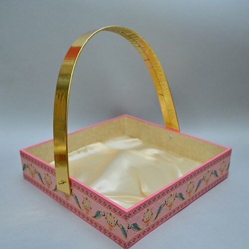 Luxury Decorative Gift Hamper Basket with Golden Handle – Elegant Dry Fruit & Chocolate Tray - Pink