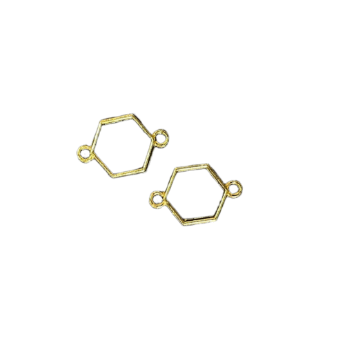 Hexagonal Shape Bezels double side Gold pair