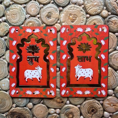 Shubh Labh Wooden Pair red